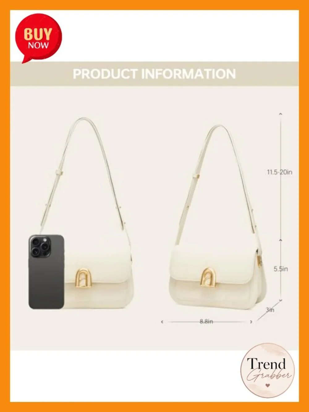 Genuine Leather Shoulder Purse for Women - Adjustable Strap, Gold Hardware
